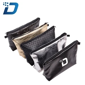 Solid Color Leather Waterproof Cosmetic Bag