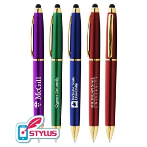 Colored "Noble" Stylus Twist Pen w/ Gold Trim