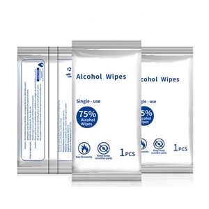 Single use 1pc 75% Antibacterial Alcohol Wipes