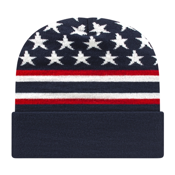 In Stock Flag Knit Cap with Cuff - Image 2
