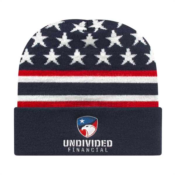 In Stock Flag Knit Cap with Cuff - Image 1