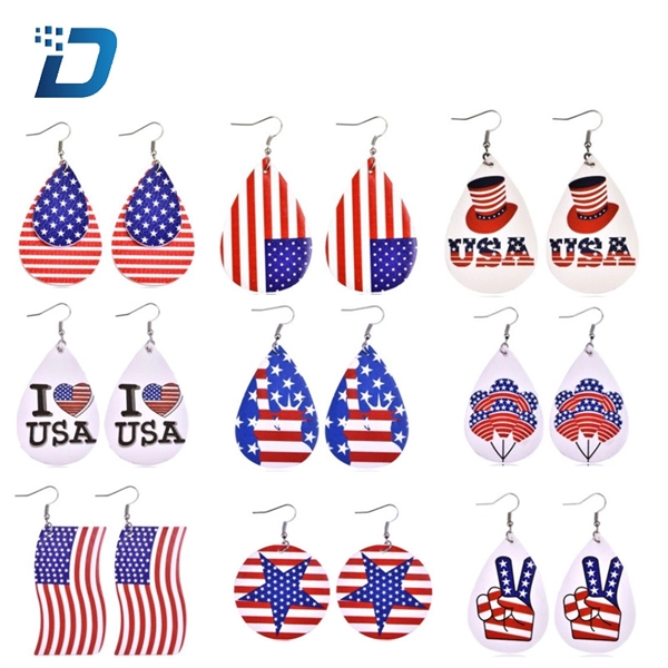 Women PU USA Flag Earrings - Image 1