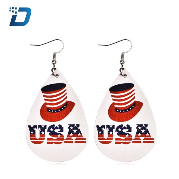 Women PU USA Flag Earrings - Image 2
