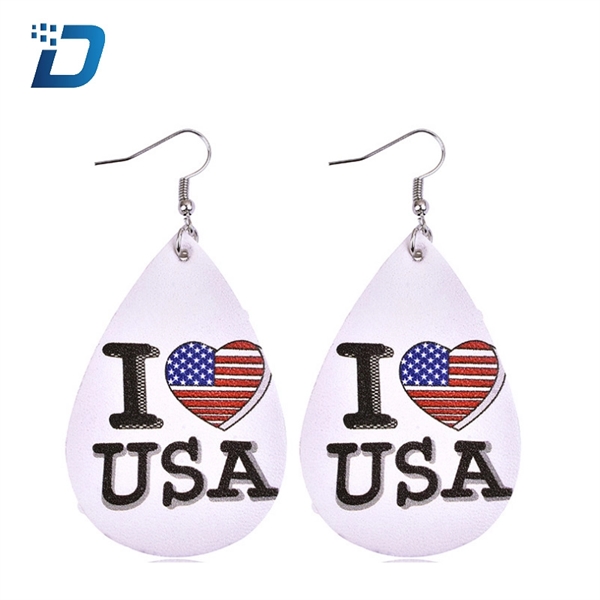 Women PU USA Flag Earrings - Image 3