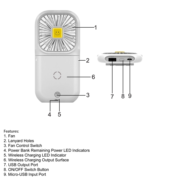 Wireless Power Bank with Foldable Fan 5000mAh - Image 5