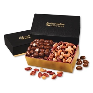 Chocolate Almonds & Deluxe Mixed Nuts in Black & Gold Box