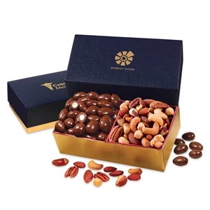 Chocolate Almonds & Deluxe Mixed Nuts in Navy & Gold Box
