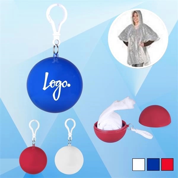PPE Disposable Raincoat Poncho Ball with KeyChain - Image 1