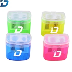 Dual Hole Plastic Pencil Sharpener With Lid