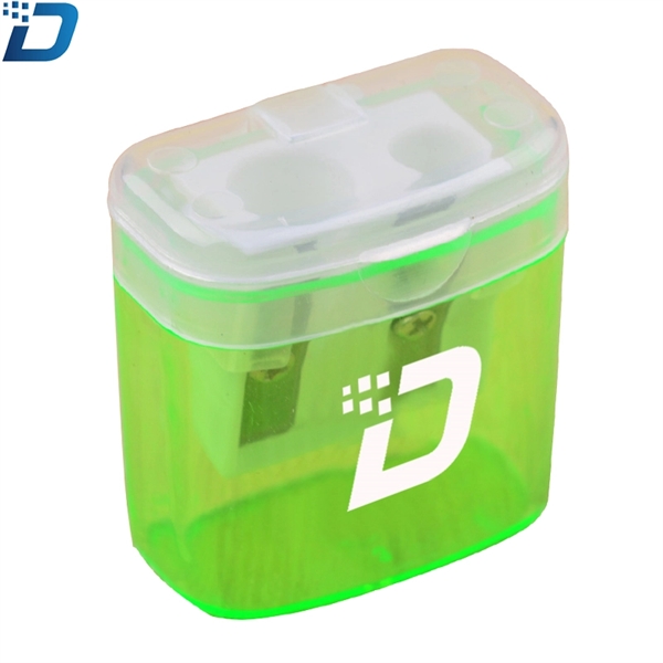 Dual Hole Plastic Pencil Sharpener With Lid - Image 3