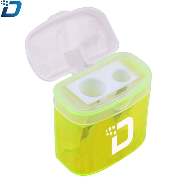 Dual Hole Plastic Pencil Sharpener With Lid - Image 4