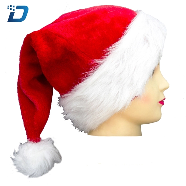 Plush Fur Red Christmas Claus Santa Hat - Image 3