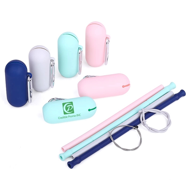 Folding Collapsible Silicone Straw With Case - Image 1