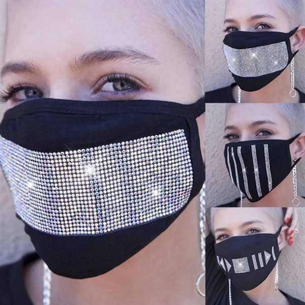 Dust - proof black star flashing rhinestone cotton face mask - Image 2