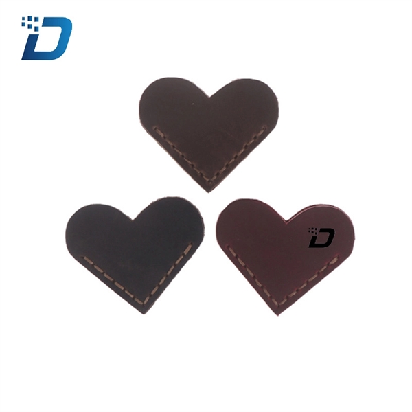 PU Heart Shape Leather Corner Bookmark - Image 2