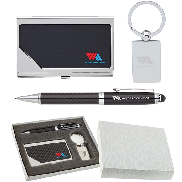 Carbon Fiber Pen, Business Card Case and Chrome Keyring Set - Image 53