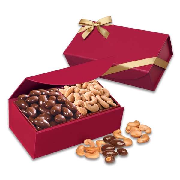 Chocolate Almonds & Cashews in Red Magnetic Closure Box - Image 2
