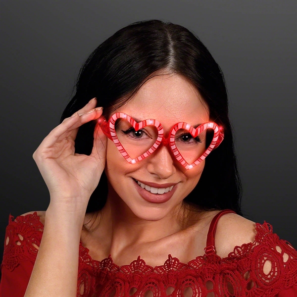 Holiday Hearts Light Up Candy Cane Glasses - Image 1