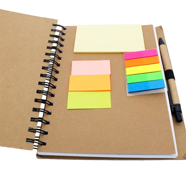 Recycled Note Book with Sticky Flags & Pen - Image 1