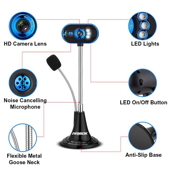 USB Webcam Microphone and LED Light Flexible Gooseneck for L - Image 1