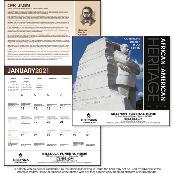 African-American Heritage - Dr. M Luther King, Jr Calendar - Image 1