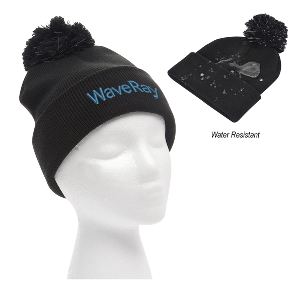 Water-Resistant Pom Beanie With Cuff - Image 1