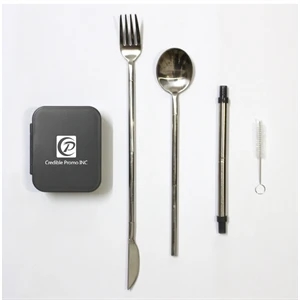 Portable Reusable Cutlery Set With Straw Spoon Knife Fork