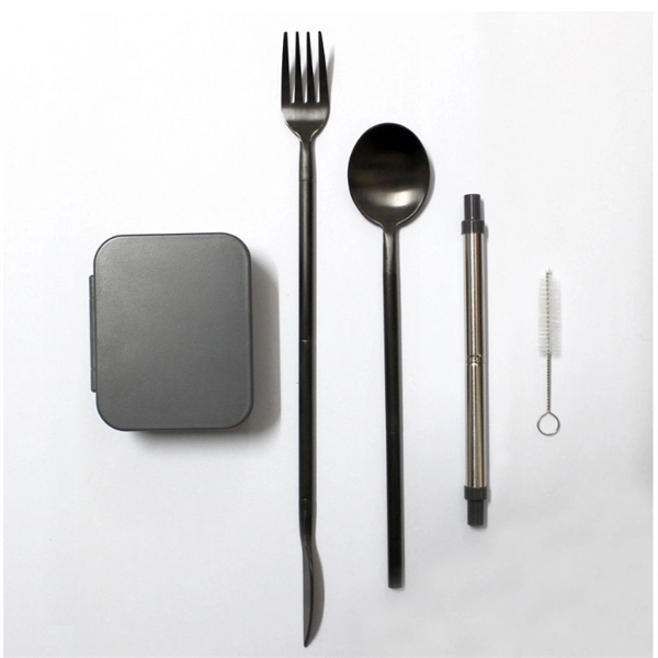 Portable Reusable Cutlery Set With Straw Spoon Knife Fork - Image 2