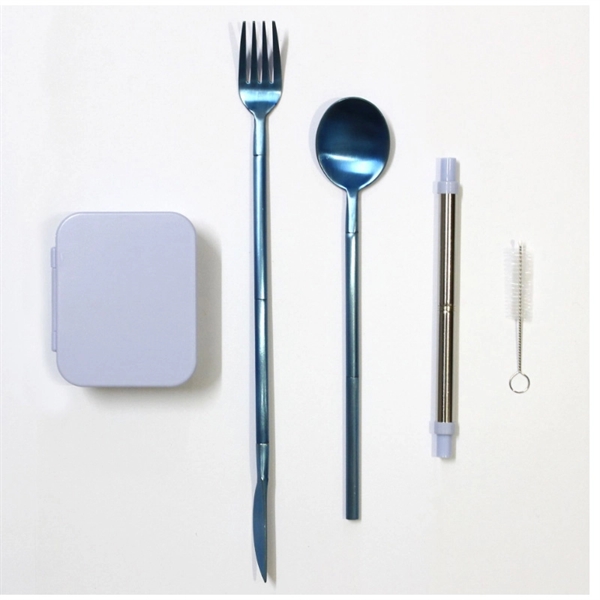 Portable Reusable Cutlery Set With Straw Spoon Knife Fork - Image 7
