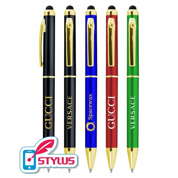 Colored "Wilson" Stylus Twist Pen w/ Gold Trim