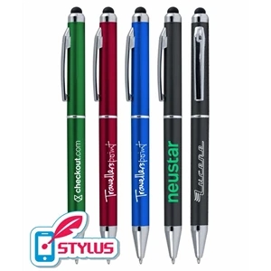 Colored "Wilson" Stylus Twist Pen w/ Silver Trim