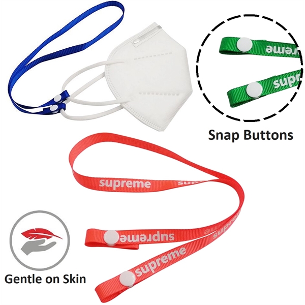 Polyester Face Mask Lanyard w/ Snap Button Adjustable Keeper