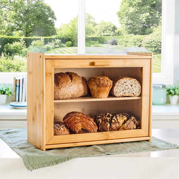 Double Layer Bamboo Bread Box - Image 2