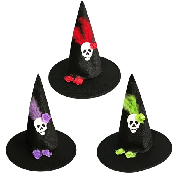 Halloween Witch Hat Feather Skull Hat     - Image 1