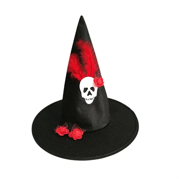 Halloween Witch Hat Feather Skull Hat     - Image 2