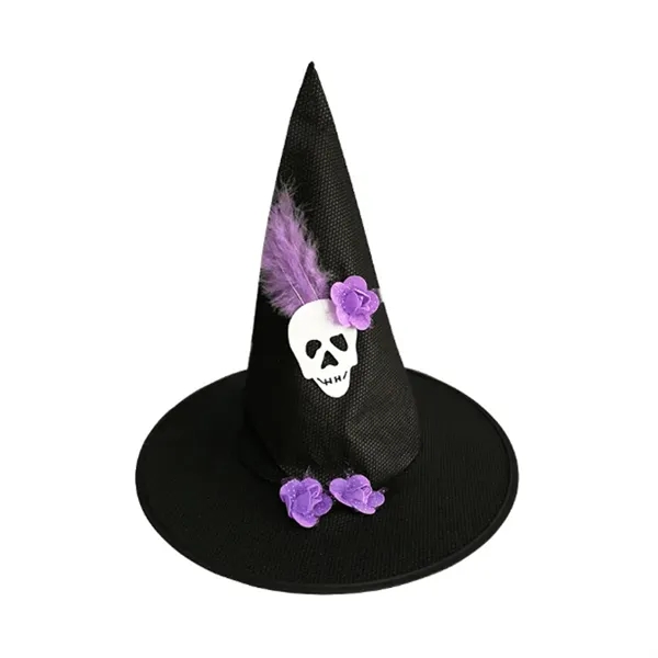 Halloween Witch Hat Feather Skull Hat     - Image 3