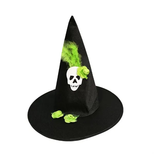 Halloween Witch Hat Feather Skull Hat     - Image 4