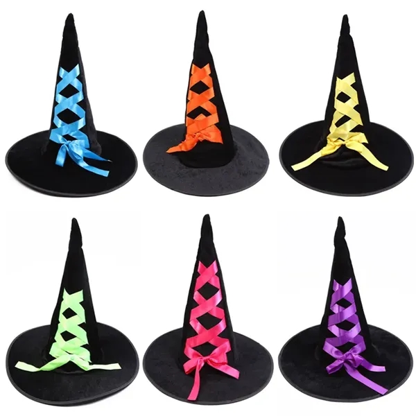 Halloween Witch Hat With Colorful Ribbon     - Image 1
