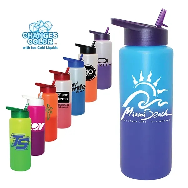 32 oz. Mood Sports Bottle with Straw Cap Lid - Image 1