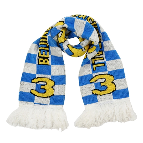 57" x 6.3" custom knitted football scarf with tassels     - Image 3