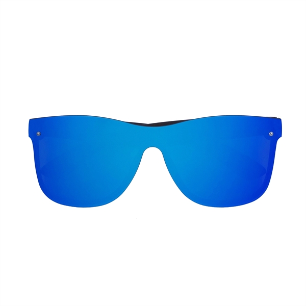 Reflective Frame-less Sunglasses with Wood Tone Arms - Image 2