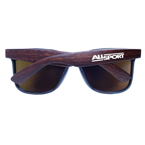 Reflective Frame-less Sunglasses with Wood Tone Arms - Image 3