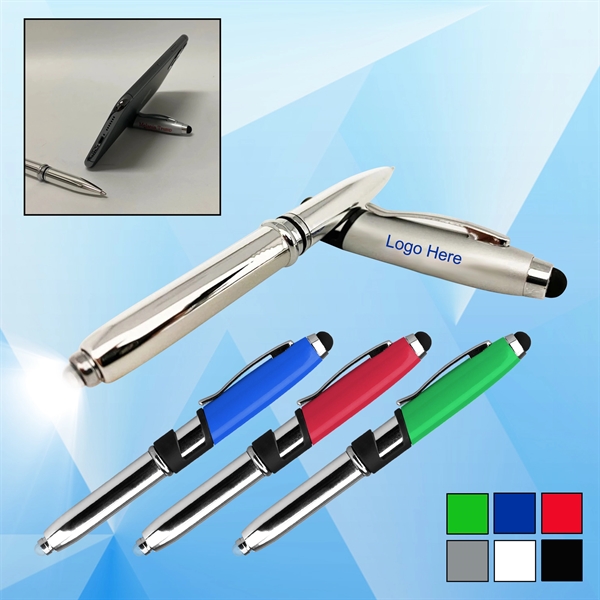 Multi Function Metal Stylus Pen LED Light & Phone Stand - Image 1