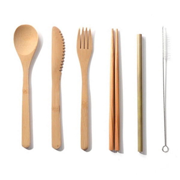 6pcs Eco-Friendly Bamboo Cutlery Set with Pouch - Image 2