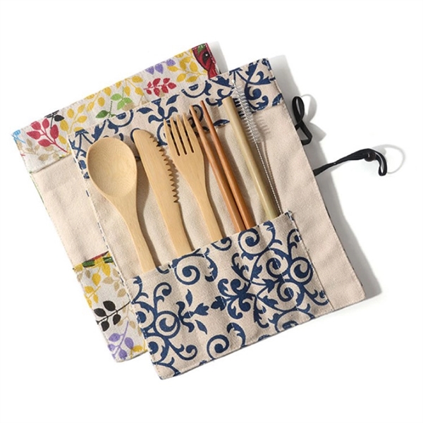 6pcs Eco-Friendly Bamboo Cutlery Set with Pouch - Image 3