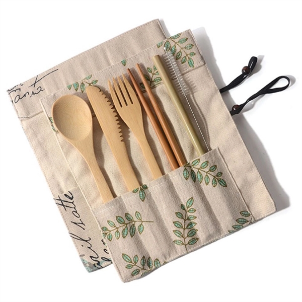 6pcs Eco-Friendly Bamboo Cutlery Set with Pouch - Image 4