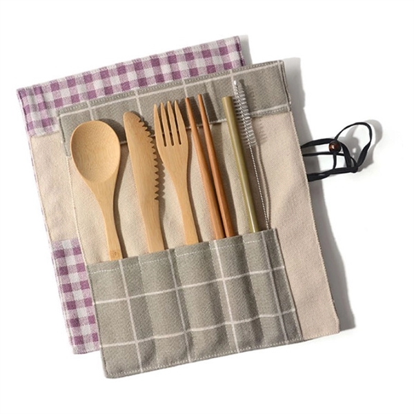 6pcs Eco-Friendly Bamboo Cutlery Set with Pouch - Image 5
