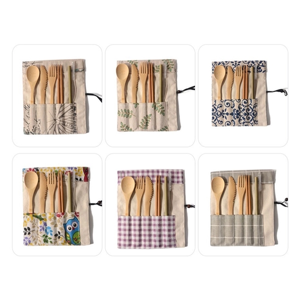 6pcs Eco-Friendly Bamboo Cutlery Set with Pouch - Image 12
