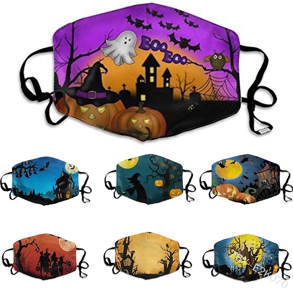 Halloween Pumpkin Print Adjustable Filter Pocket Mask - Image 1