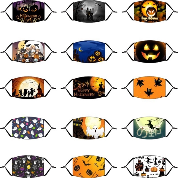 Halloween Pumpkin Print Adjustable Filter Pocket Mask - Image 2